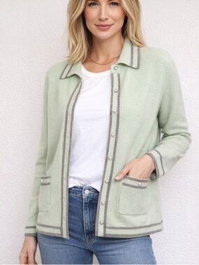 Balla Valentina Pearl Buttons 100% Cashmere Mint Cardigan Made in Italy Size 44